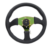 Cargar imagen en el visor de la galería, NRG Reinforced Steering Wheel (350mm / 2.5in. Deep) Leather Race Comfort Grip w/4mm Neochrome Spokes