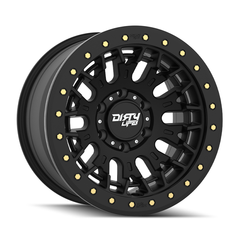 Dirty Life DT-3 17X9 6x139.7 -12 Offset - Satin Black w/ Simulated Beadlock