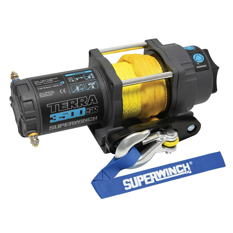 Cabrestante Terra 3500SR de Superwinch, 3500 libras, 12 V CC, 7/32 in x 32 ft, cuerda sintética, gris arrugado