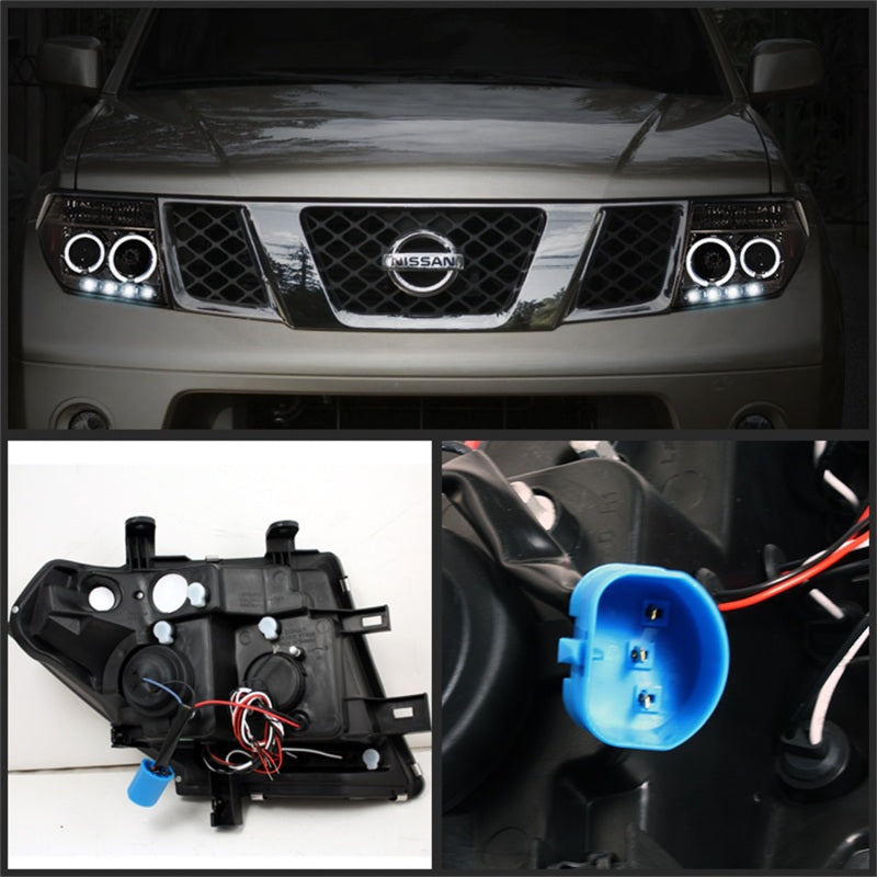 Faros delanteros de proyector LED Halo LED Smke Spyder Nissan Frontier 05-08 PRO-YD-NF05-HL-SM