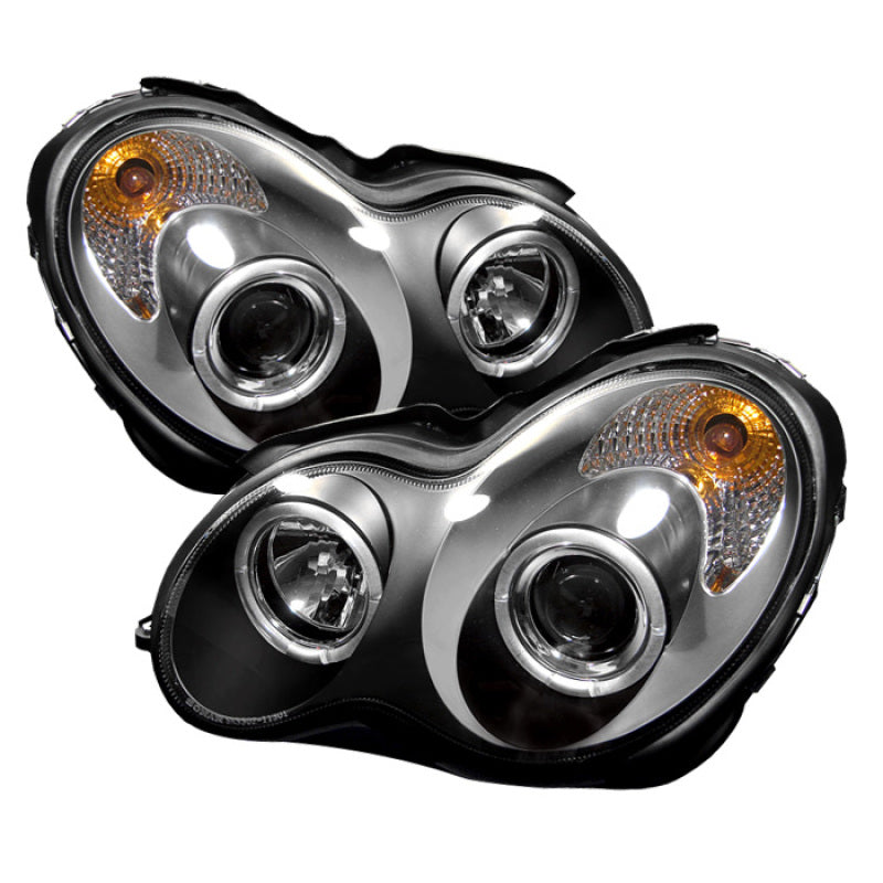 Faros delanteros Spyder Mercedes Benz Clase C 01-05 4 DrProjector Halogen LED Halo Blk PRO-YD-MBW203-HL-BK