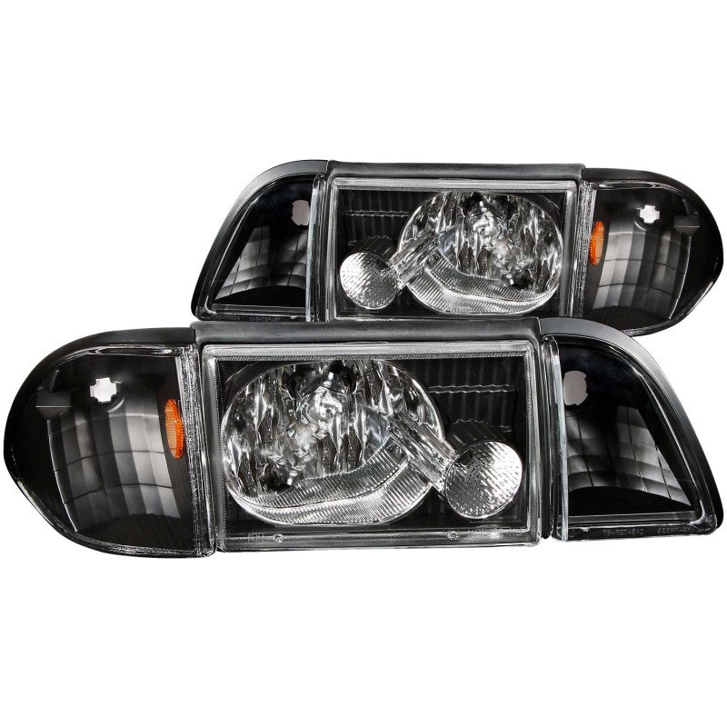 Faros delanteros de cristal ANZO 1987-1993 Ford Mustang negros con luces de esquina, 3 piezas