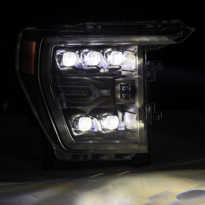 AlphaRex 21-22 Ford F-150 NOVA LED Proj Headlights Plank Style Blk w/Activ Light/Seq Signal