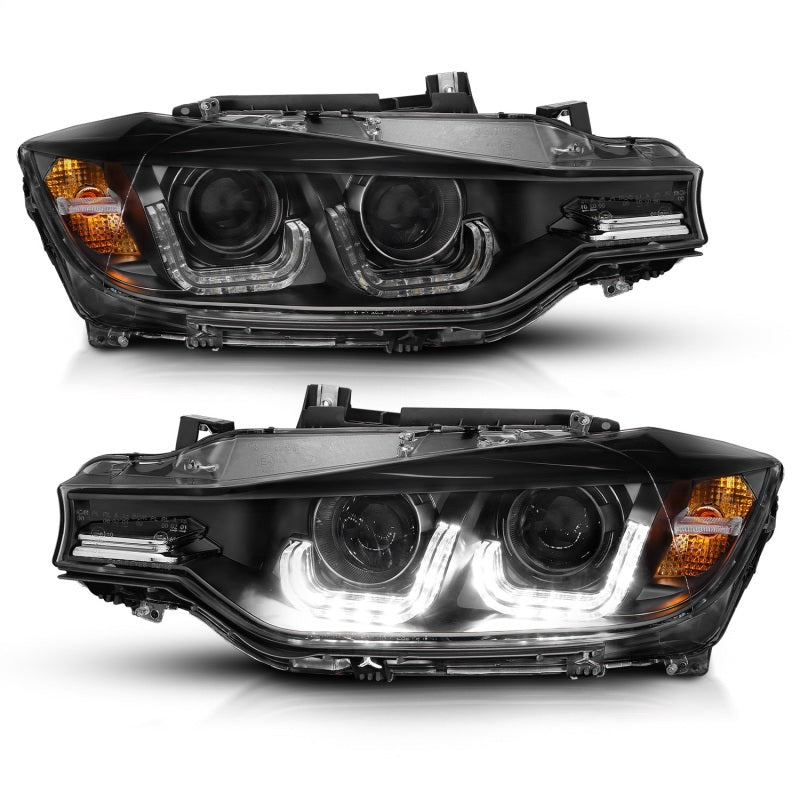 Faros delanteros con proyector ANZO 2012-2015 para BMW Serie 3 con barra en U, color negro