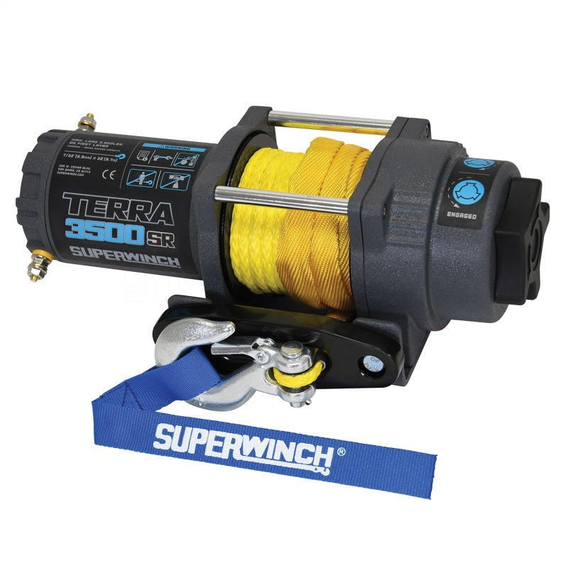 Cabrestante Terra 3500SR de Superwinch, 3500 libras, 12 V CC, 7/32 in x 32 ft, cuerda sintética, gris arrugado