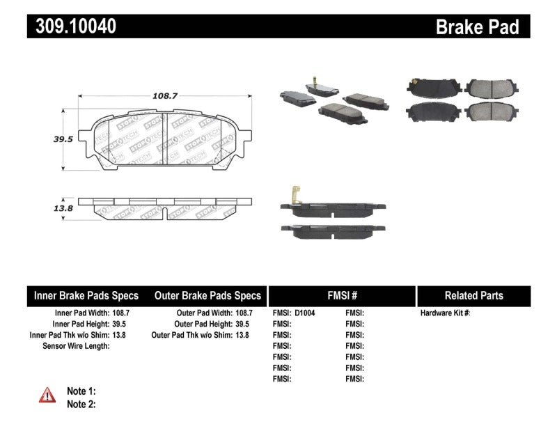 StopTech Performance Brake Pads - 2003-2008 Subaru Impreza WRX Forester Saab 9-2x