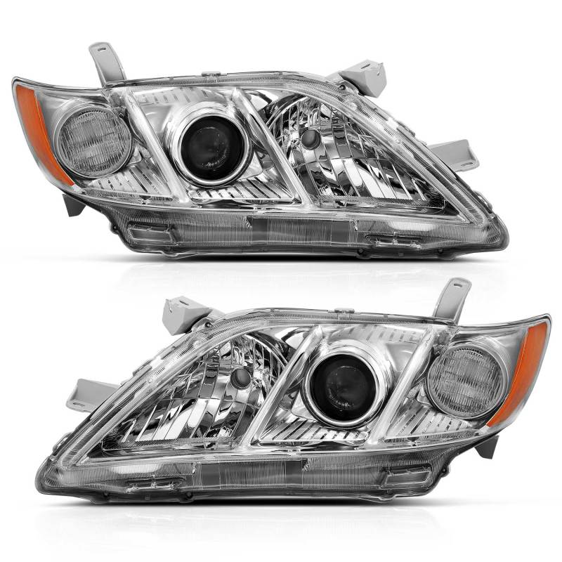 Faros delanteros con proyector ANZO 2007-2009 para Toyota Camry, cromados y ámbar (reemplazo original)