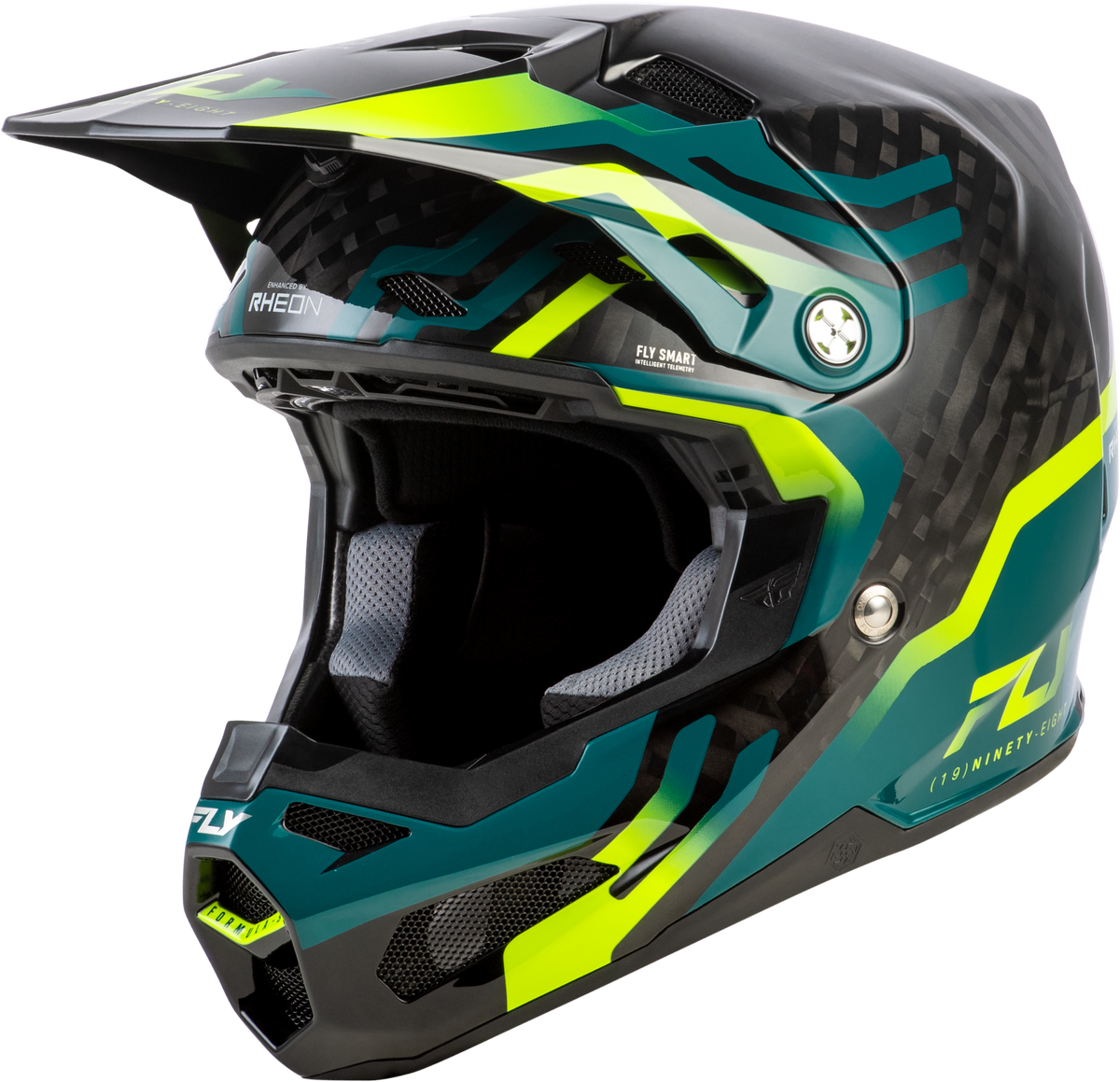 Fly Racing Formula S Carbon Byte Helmet Black Carbon/Teal/Lime MD (73-4453M)