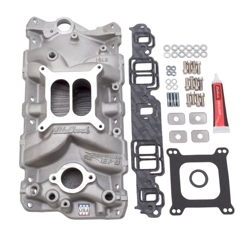 Colector Edelbrock con kit de instalación Performer Eps SBC 1957-1986 Acabado natural