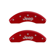 Cargar imagen en el visor de la galería, Cubiertas de pinza MGP 4 grabadas delanteras y traseras JEEP Acabado rojo plateado ch