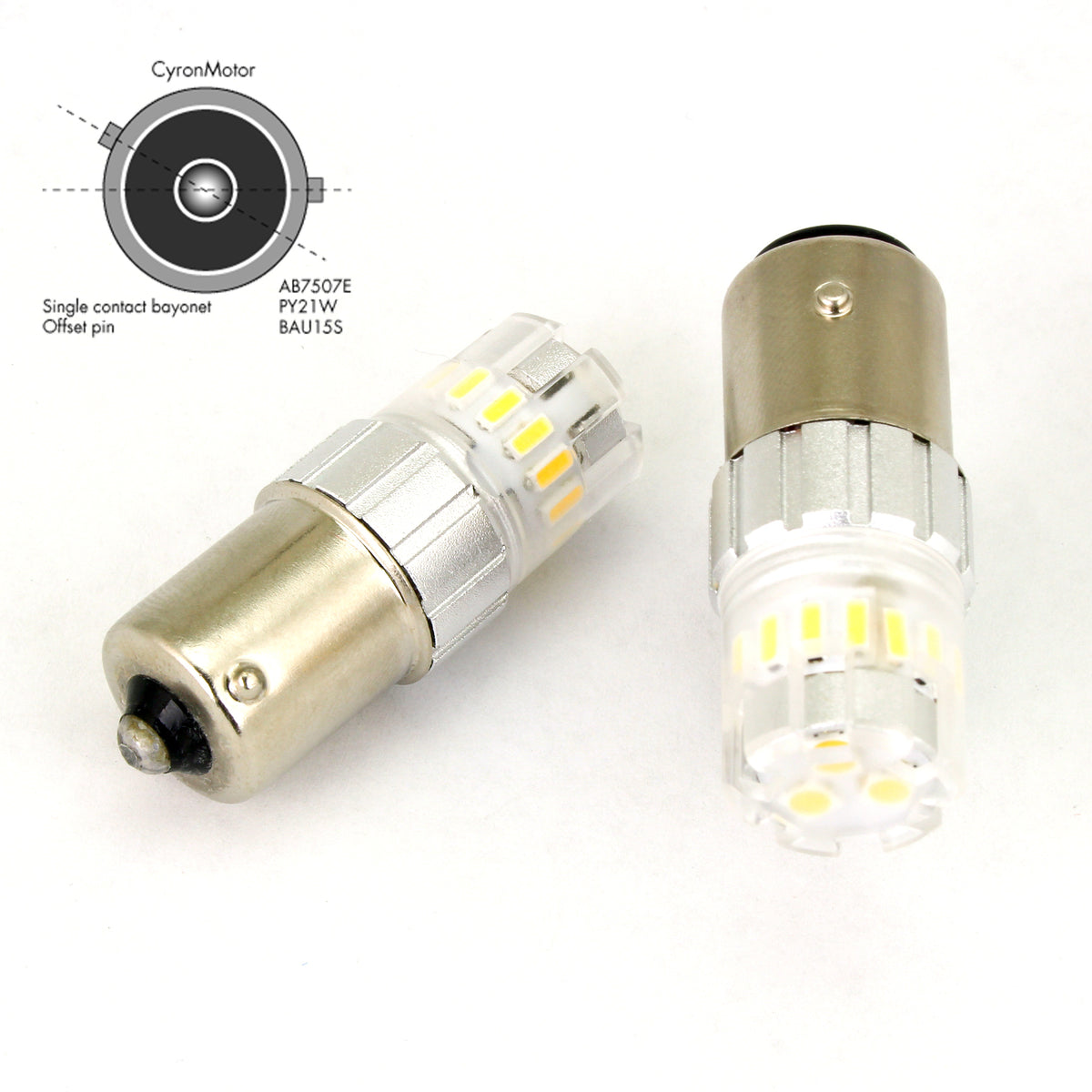 Cyron LED BAU15S PY21W Amber Pair Single Contact Offset PIN (AB7507E-A)