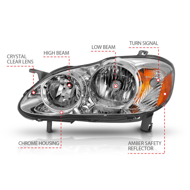 ANZO 2005-2008 Toyota Corolla Faro delantero de cristal cromado ámbar