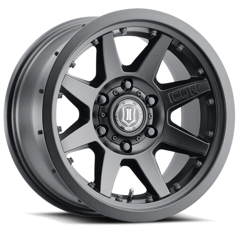 Rueda ICON Rebound Pro 17x8.5 5x5 -6 mm, BS de 4.5 in, diámetro interior de 71.5 mm, color negro satinado