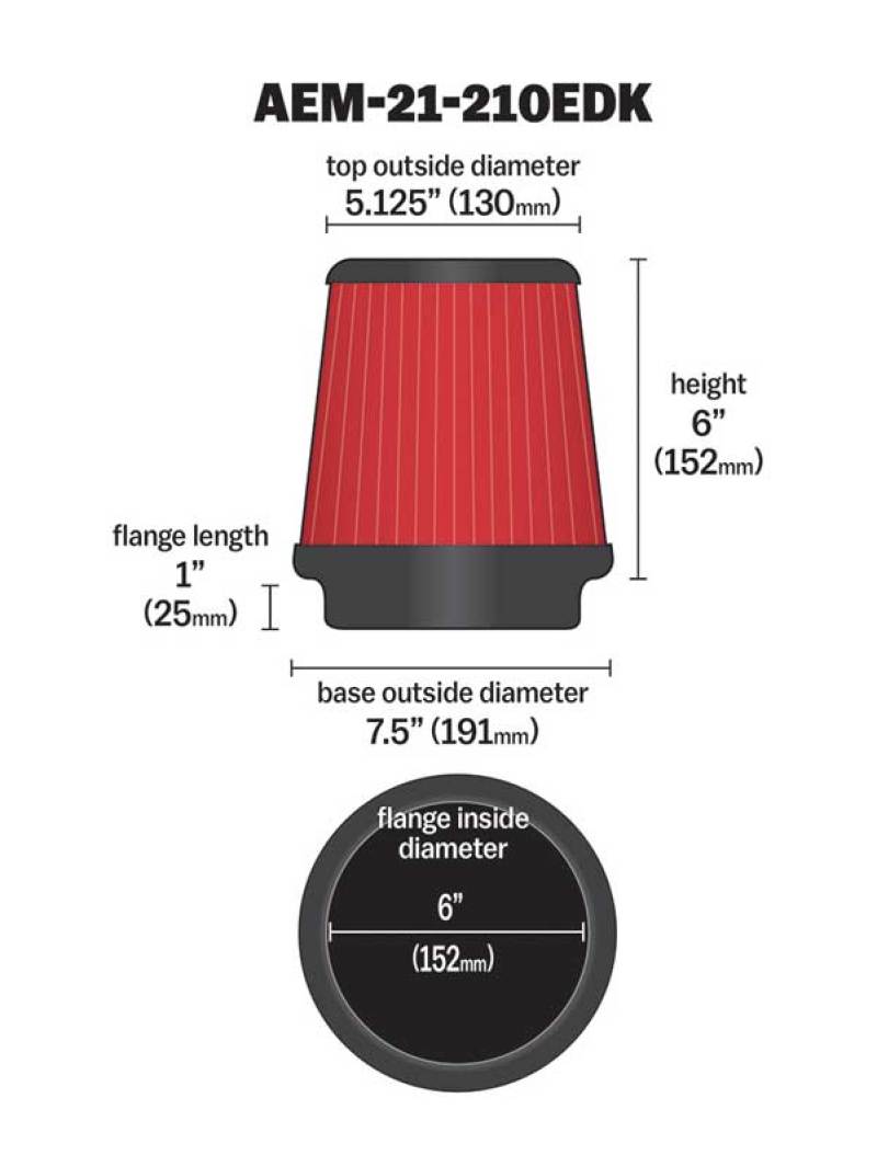 AEM 6in. X 6in. Round Tapered DRYflow Air Filter — Universal Fit