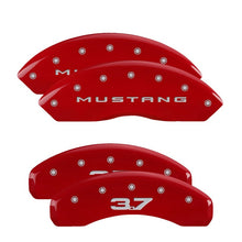 Cargar imagen en el visor de la galería, MGP 4 Caliper Covers Engraved Front 2015/Mustang Engraved Rear 2015/37 Red finish silver ch