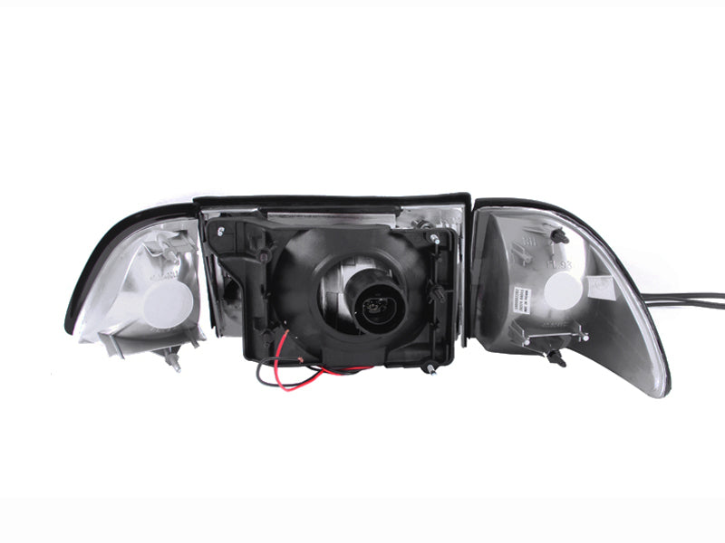 Faros delanteros de cristal ANZO 1987-1993 Ford Mustang negros con luces de esquina, 3 piezas