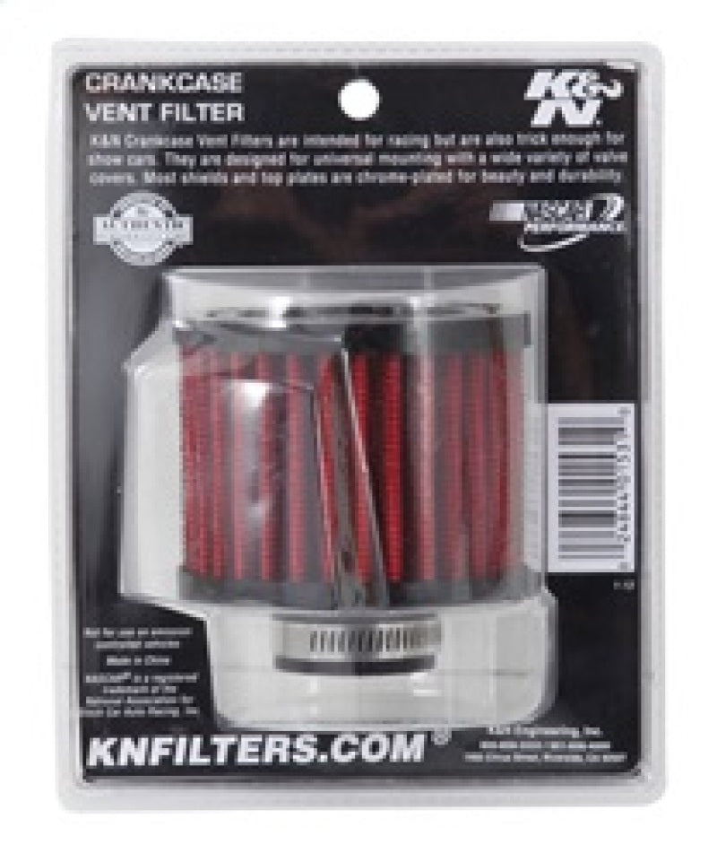 K&N 62-1410 Crankcase Vent Filter — 1in Flange ID x 3in OD x 2.375in H Rubber Base