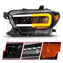 Cargar imagen en el visor de la galería, ANZO 16-22 Toyota Tacoma LED Projector Headlights w/ Light Bar Sequential Black Housing w/Initiation