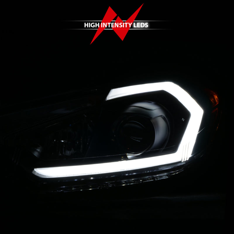 Faros delanteros con proyector ANZO 2014-2016 Kia Forte con barra de luz y carcasa negra con DRL