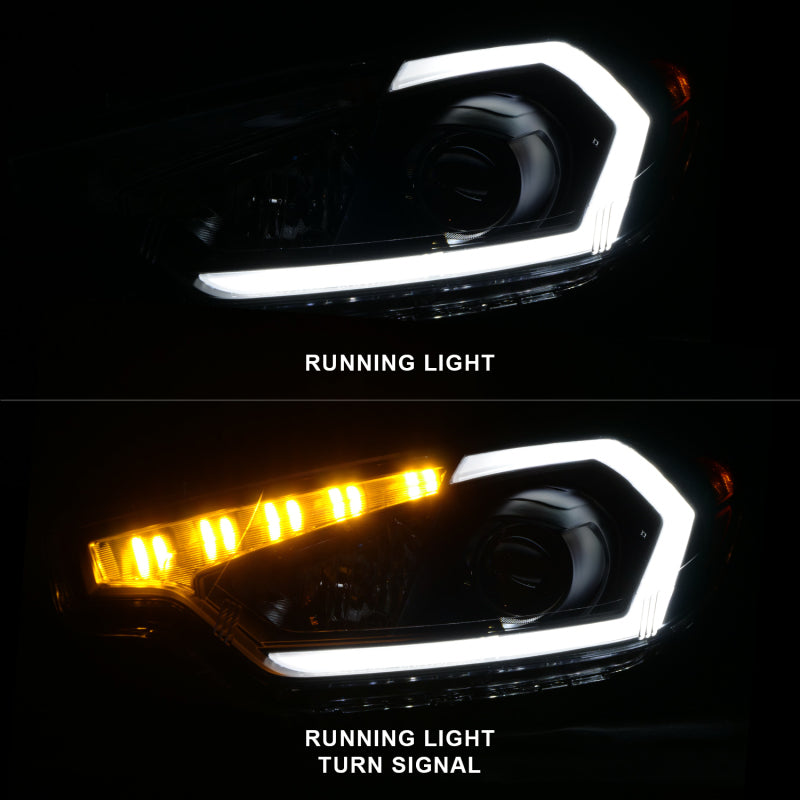 Faros delanteros con proyector ANZO 2014-2016 Kia Forte con barra de luz y carcasa negra con DRL