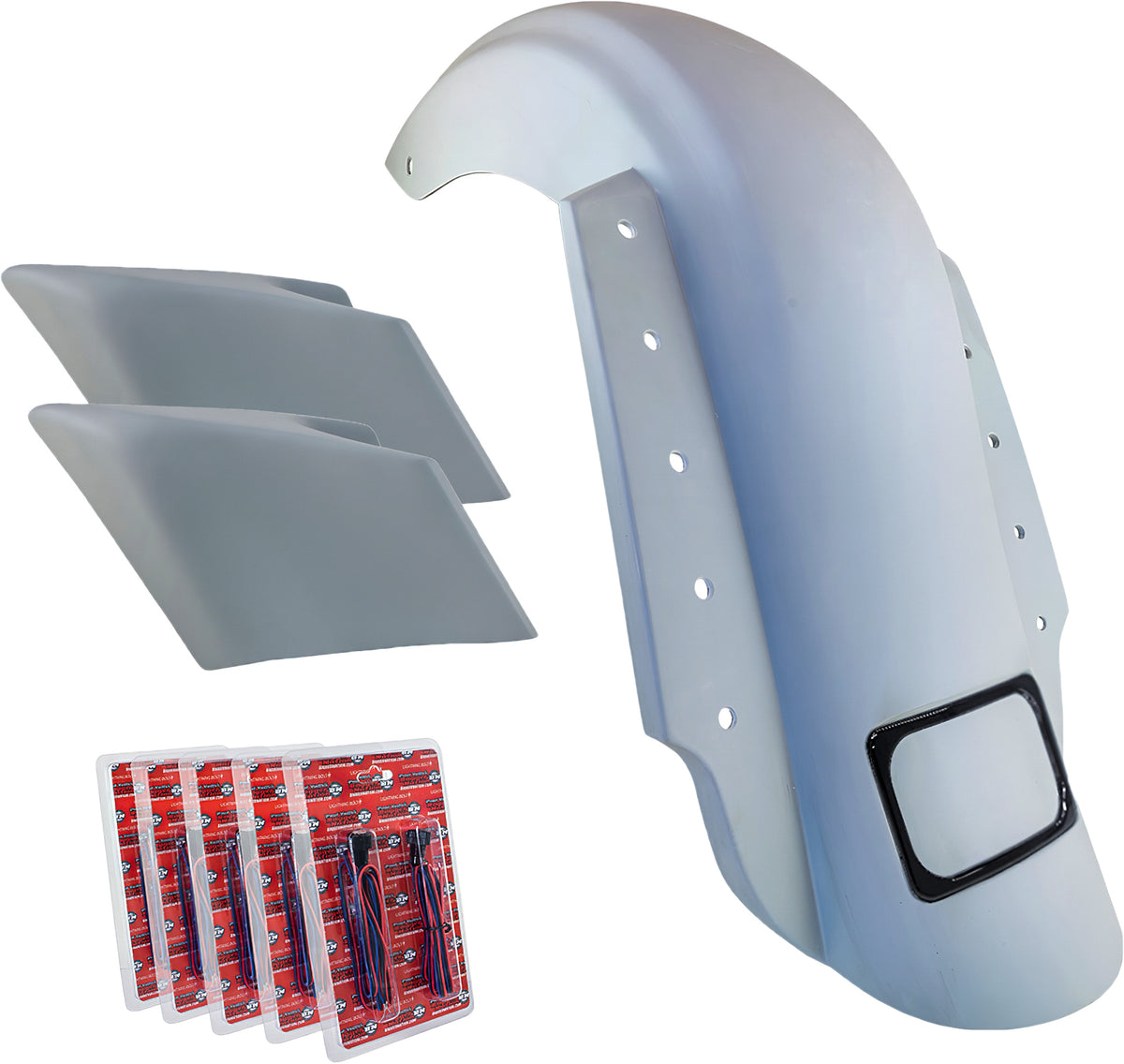 Baggernation 3-Piece Fender KIT Dual Outlet Black License Frame/Stretched (KIT-3PC-DO-STR-B)