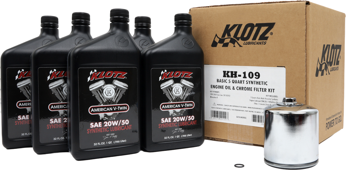 Klotz Basic Harley Davidson 5QT Synthetic OIL Change KIT (KH-109)