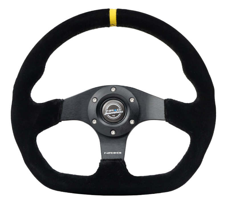 NRG RST-024MB-S-Y Reinforced Steering Wheel 320mm Suede Flat Bottom w/Yellow Mark