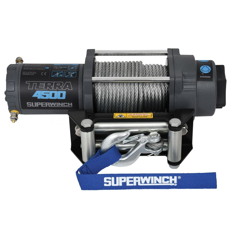 Cabrestante Terra 4500 de Superwinch, 4500 libras, 12 V CC, 15/64 pulgadas x 50 pies, cuerda de acero, gris arrugado