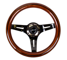 Cargar imagen en el visor de la galería, Volante NRG Classic Wood Grain (310 mm), incrustaciones de madera oscura y línea negra con centro de 3 radios cromado negro.