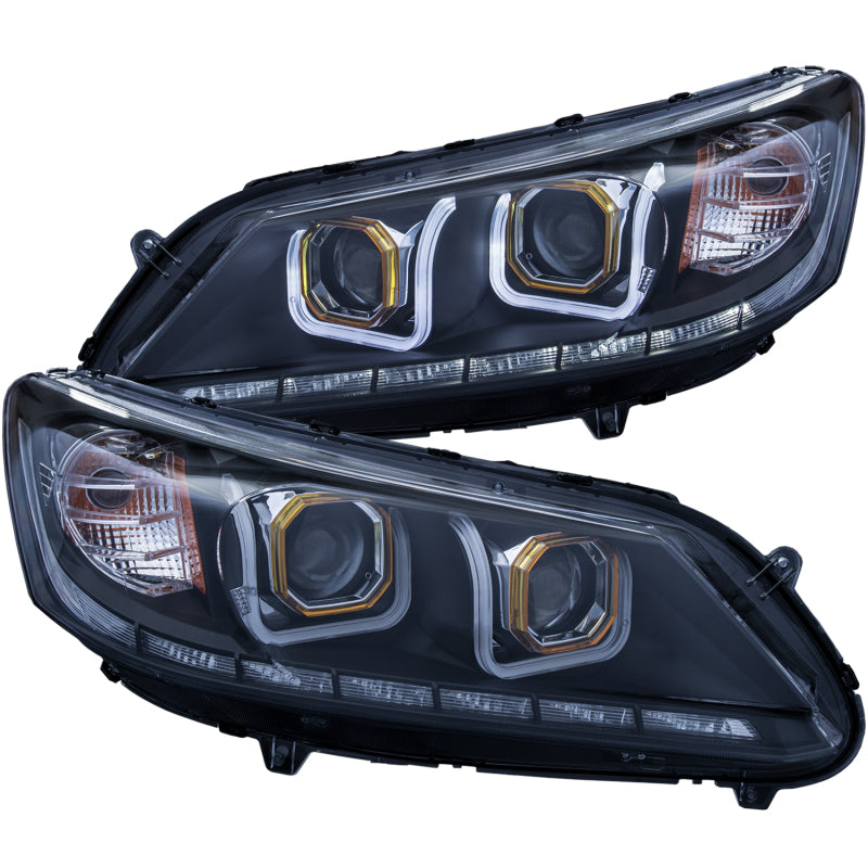 Faros delanteros con proyector ANZO 2013-2015 Honda Accord con barra en U, color negro