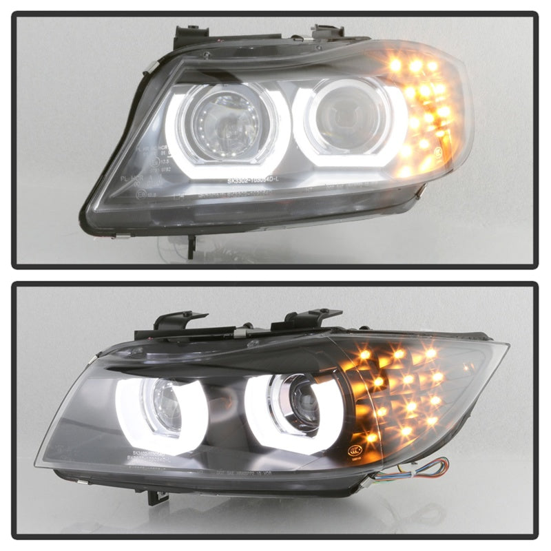 Spyder 09-12 BMW E90 3-Series 4DR Projector Headlights Halogen - LED - Black - PRO-YD-BMWE9009-BK