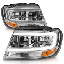 Cargar imagen en el visor de la galería, ANZO 1999-2004 Jeep Grand Cherokee Crystal Headlights w/ Light Bar Chrome Housing