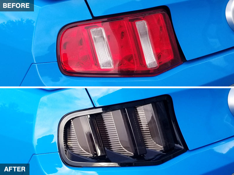 Luces traseras LED Raxiom 10-12 Ford Mustang Vector V2 - Carcasa negra brillante (lente transparente)