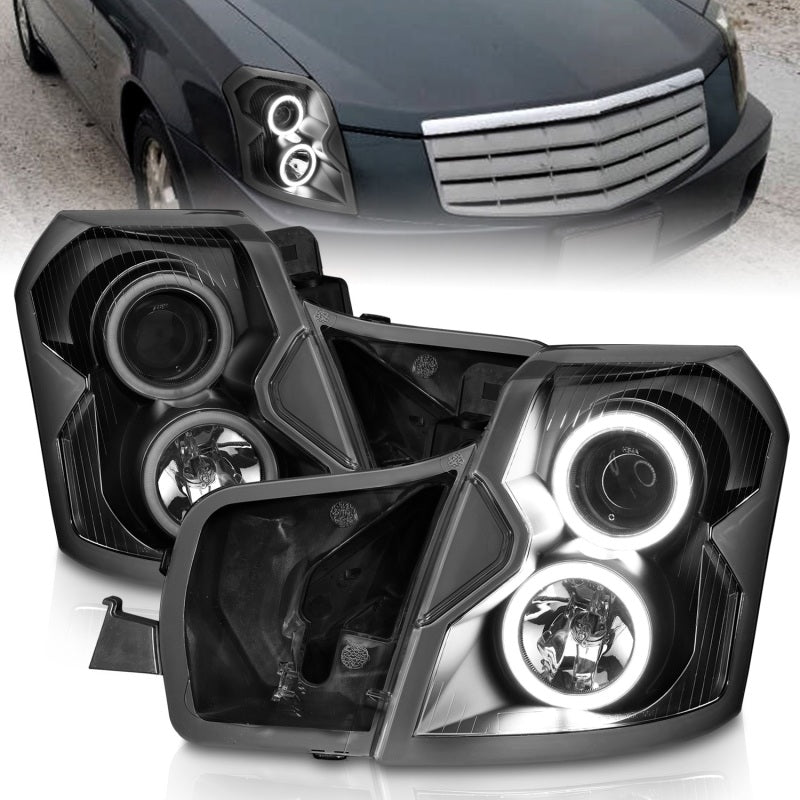 Faros delanteros con proyector ANZO 2003-2007 Cadillac Cts con Halo negro (CCFL)