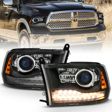 Cargar imagen en el visor de la galería, ANZO 2009-2018 Dodge Ram 1500 Projector Headlights Plank Style Halo w/Switchback Matte Black