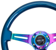 Cargar imagen en el visor de la galería, NRG Classic Wood Grain Steering Wheel (350mm) Blue Pearl/Flake Paint w/Neochrome 3-Spoke Center