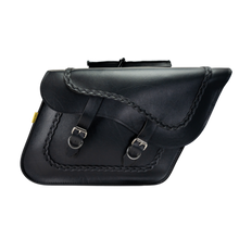 Cargar imagen en el visor de la galería, Willie &amp; Max Universal Braided Large Slant Saddlebags (16 in L x 11 in H x 6.5 in W) - Black