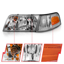 Cargar imagen en el visor de la galería, Faro delantero de cristal cromado con luz de parachoques ANZO 1998-2005 Ford Crown Victoria (OE)