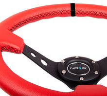 Cargar imagen en el visor de la galería, NRG Reinforced Steering Wheel (350mm / 3in. Deep) Red Suede w/Blk Circle Cutout Spokes