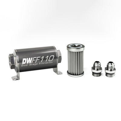 DeatschWerks Inline Fuel Filter 8AN 5 Micron Stainless Housing Kit — Universal Fitment