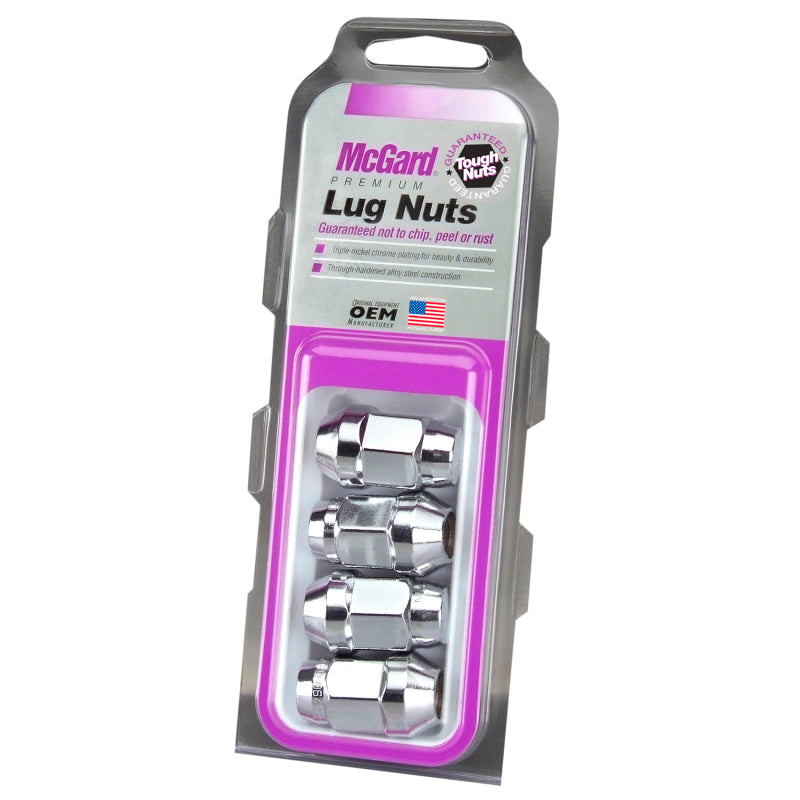 McGard Bulge Lug Nut (Cone Seat) 1/2-20 x 1.45in. Chrome 4-Pack — Fits Buick, Chevrolet, Ford, GMC