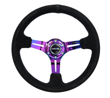 Cargar imagen en el visor de la galería, NRG Reinforced Steering Wheel (350mm / 3in. Deep) Blk Suede/Blk Stitch w/Neochrome Slits