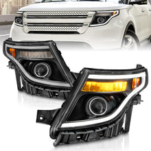 Cargar imagen en el visor de la galería, ANZO 11-15 Ford Explorer (w/Factory Halogen HL Only) Projector Headlights w/Light Bar Black Housing