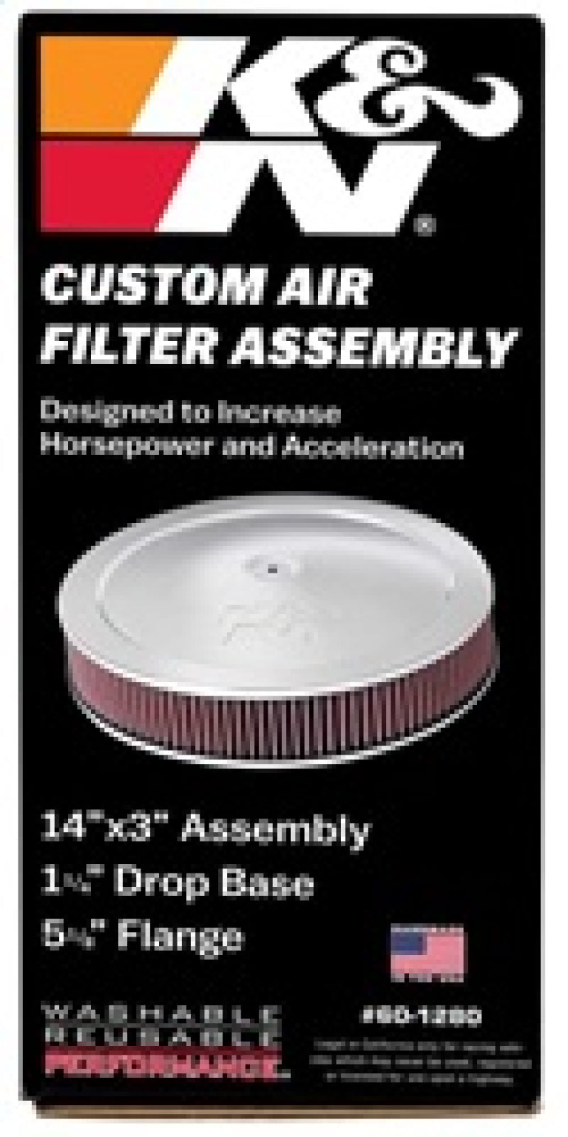 K&N 14in Red Custom Air Cleaner Assembly - 5.125in ID x 14in OD x 2.75in H w/ 1.25in Drop Base