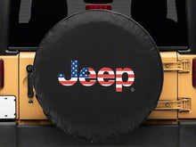 Cargar imagen en el visor de la galería, Officially Licensed Jeep 66-18 CJ5/ CJ7/ Wrangler YJ/TJ/JK American Flag Logo Spare Tire Cover-33In