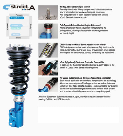 Cusco Street Zero-A Coilover Kit 40-Way Adjustable — Fits 2023+ Toyota GR Corolla