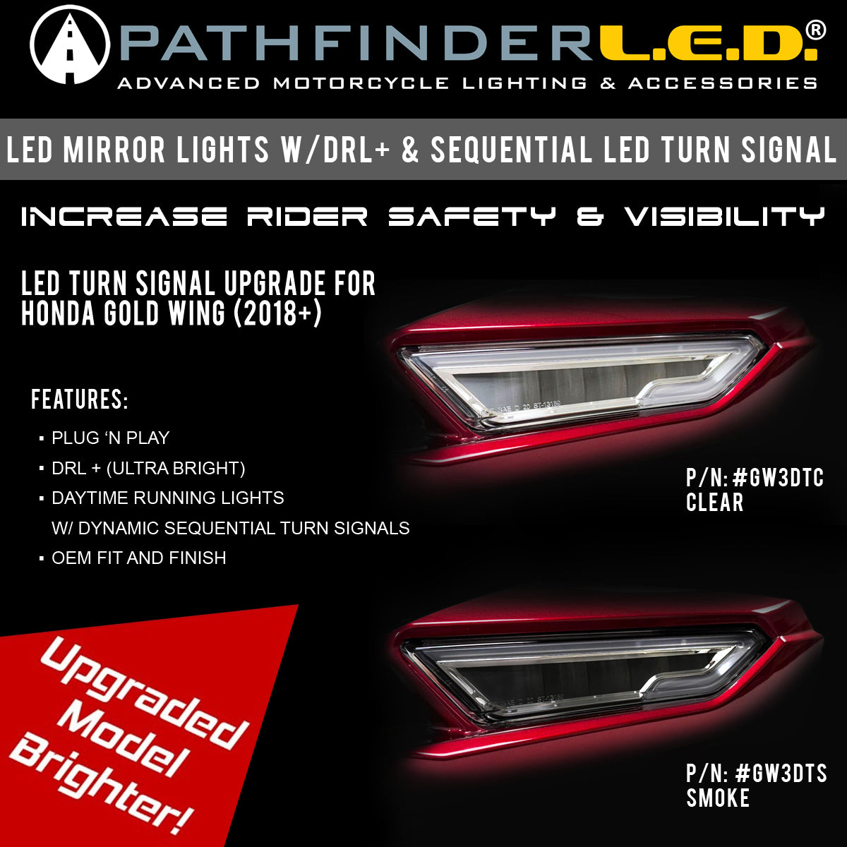 Pathfinder LED Mirror SEQ TS w/DRL Clear HON GL (GW3DTC)