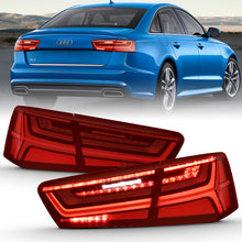 Cargar imagen en el visor de la galería, ANZO 2012-2018 Audi A6 LED Taillight Black Housing Red/Clear Lens 4 pcs (Sequential Signal)