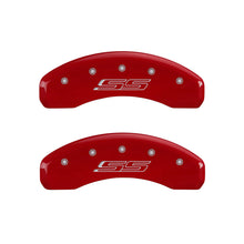 Cargar imagen en el visor de la galería, MGP 4 Caliper Covers Engraved Front Gen 5/Camaro Engraved Rear Gen 5/SS Red finish silver ch