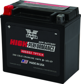 Twin Power YTX14  High Performance Battery Replaces H-D 65948-00 Made in USA 200 CCA